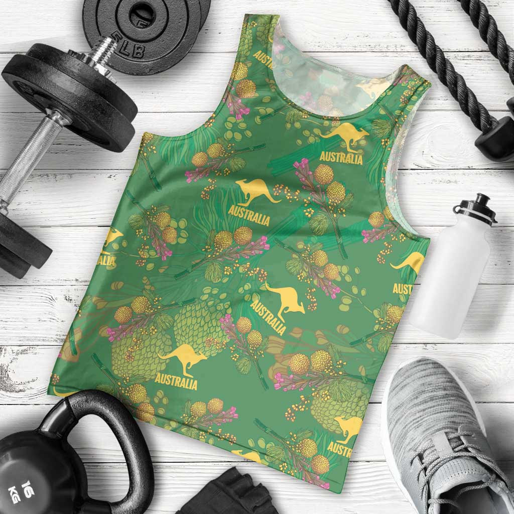 Australia Billy Buttons Men Tank Top Aussie Pycnosorus Kangaroo Seamless Style
