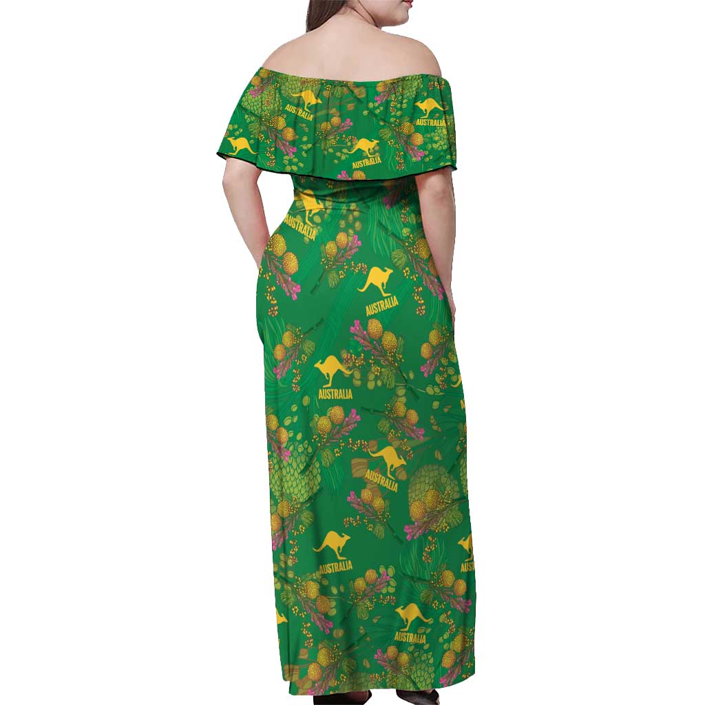 Australia Billy Buttons Off Shoulder Maxi Dress Aussie Pycnosorus Kangaroo Seamless Style