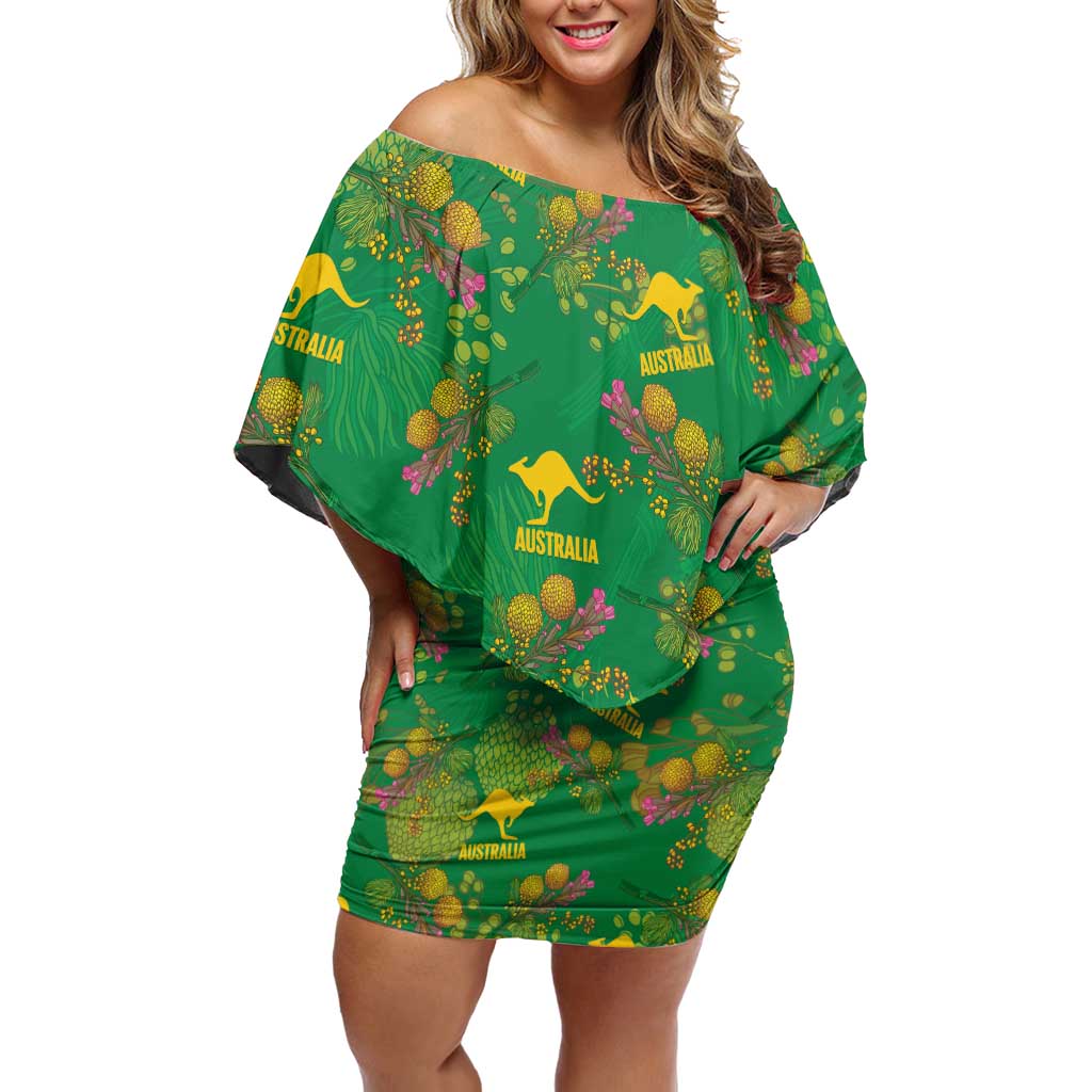 Australia Billy Buttons Off Shoulder Short Dress Aussie Pycnosorus Kangaroo Seamless Style