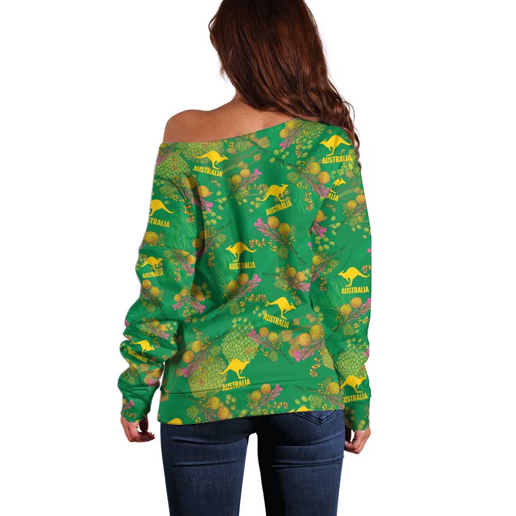 Australia Billy Buttons Off Shoulder Sweater Aussie Pycnosorus Kangaroo Seamless Style
