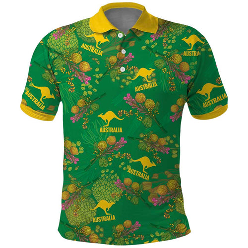 Australia Billy Buttons Polo Shirt Aussie Pycnosorus Kangaroo Seamless Style