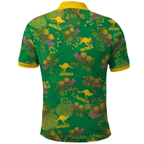 Australia Billy Buttons Polo Shirt Aussie Pycnosorus Kangaroo Seamless Style