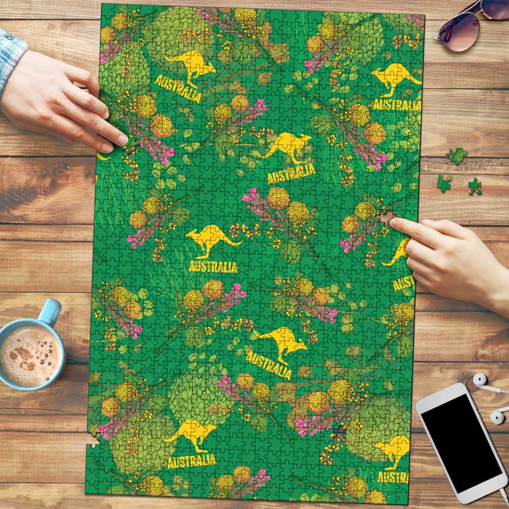 Australia Billy Buttons Puzzle Aussie Pycnosorus Kangaroo Seamless Style