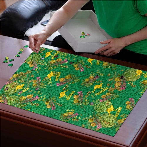 Australia Billy Buttons Puzzle Aussie Pycnosorus Kangaroo Seamless Style