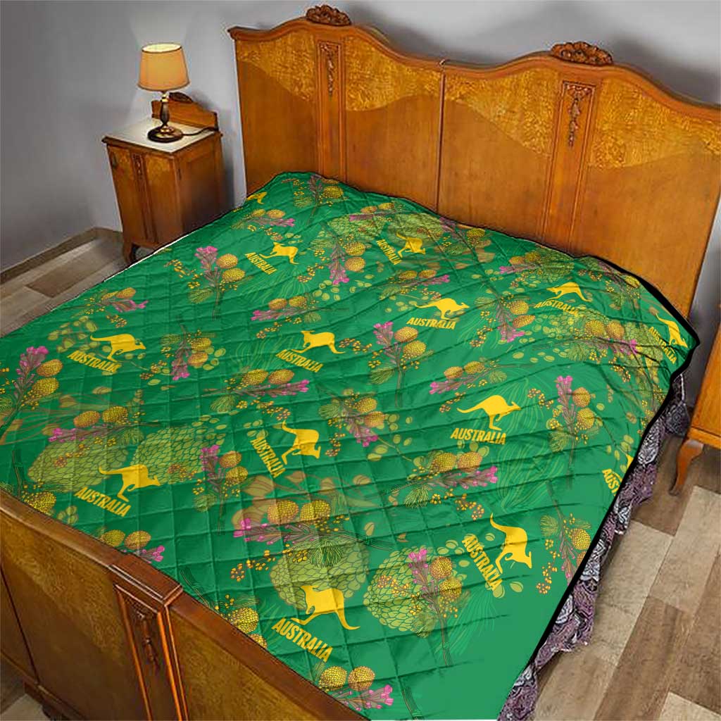 Australia Billy Buttons Quilt Aussie Pycnosorus Kangaroo Seamless Style