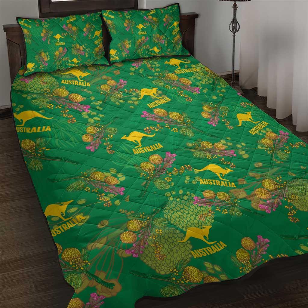 Australia Billy Buttons Quilt Bed Set Aussie Pycnosorus Kangaroo Seamless Style