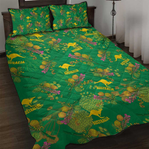 Australia Billy Buttons Quilt Bed Set Aussie Pycnosorus Kangaroo Seamless Style