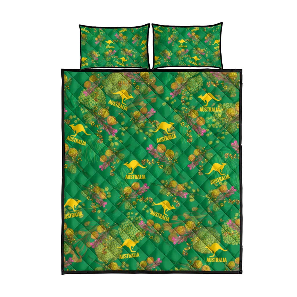 Australia Billy Buttons Quilt Bed Set Aussie Pycnosorus Kangaroo Seamless Style