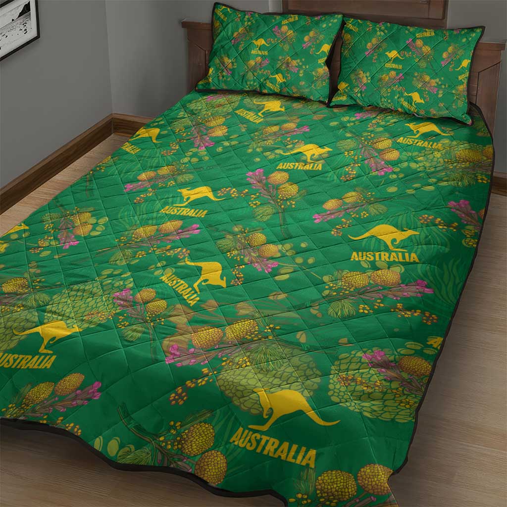 Australia Billy Buttons Quilt Bed Set Aussie Pycnosorus Kangaroo Seamless Style
