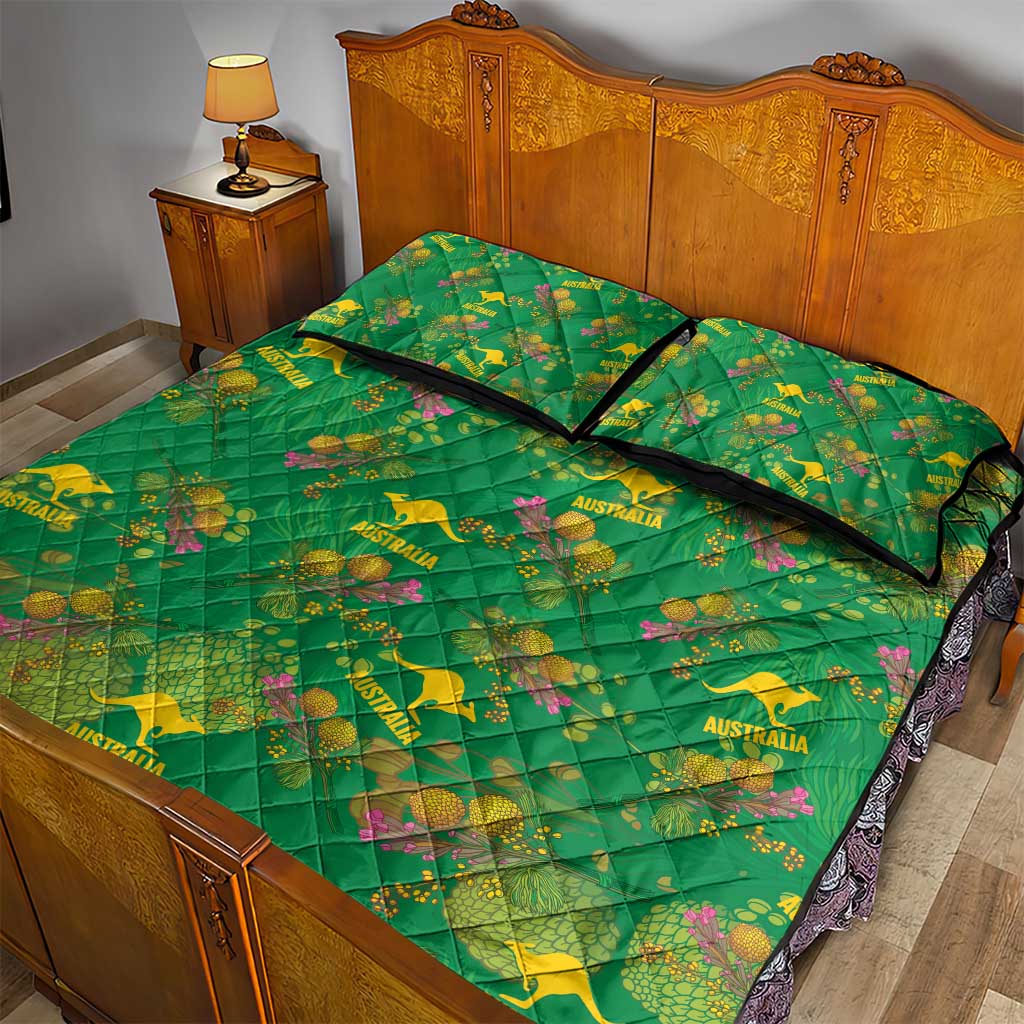 Australia Billy Buttons Quilt Bed Set Aussie Pycnosorus Kangaroo Seamless Style