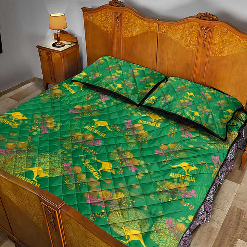 Australia Billy Buttons Quilt Bed Set Aussie Pycnosorus Kangaroo Seamless Style