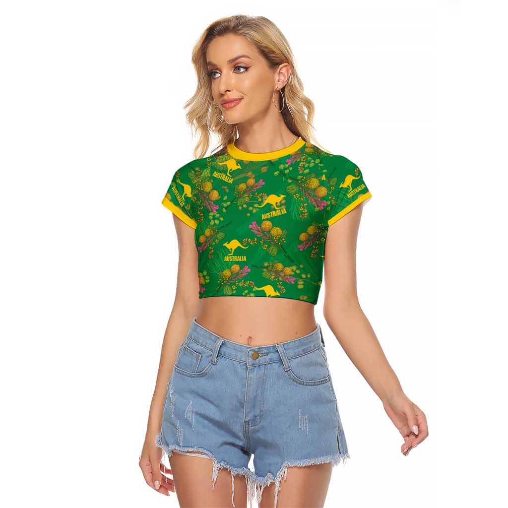 Australia Billy Buttons Raglan Cropped T Shirt Aussie Pycnosorus Kangaroo Seamless Style