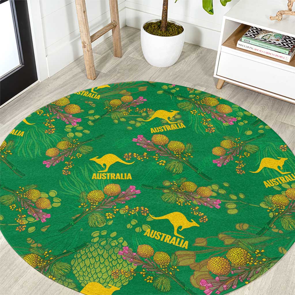 Australia Billy Buttons Round Carpet Aussie Pycnosorus Kangaroo Seamless Style