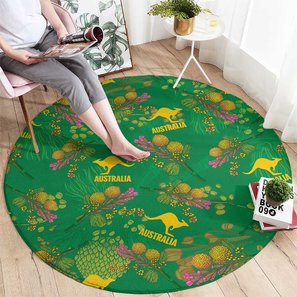 Australia Billy Buttons Round Carpet Aussie Pycnosorus Kangaroo Seamless Style
