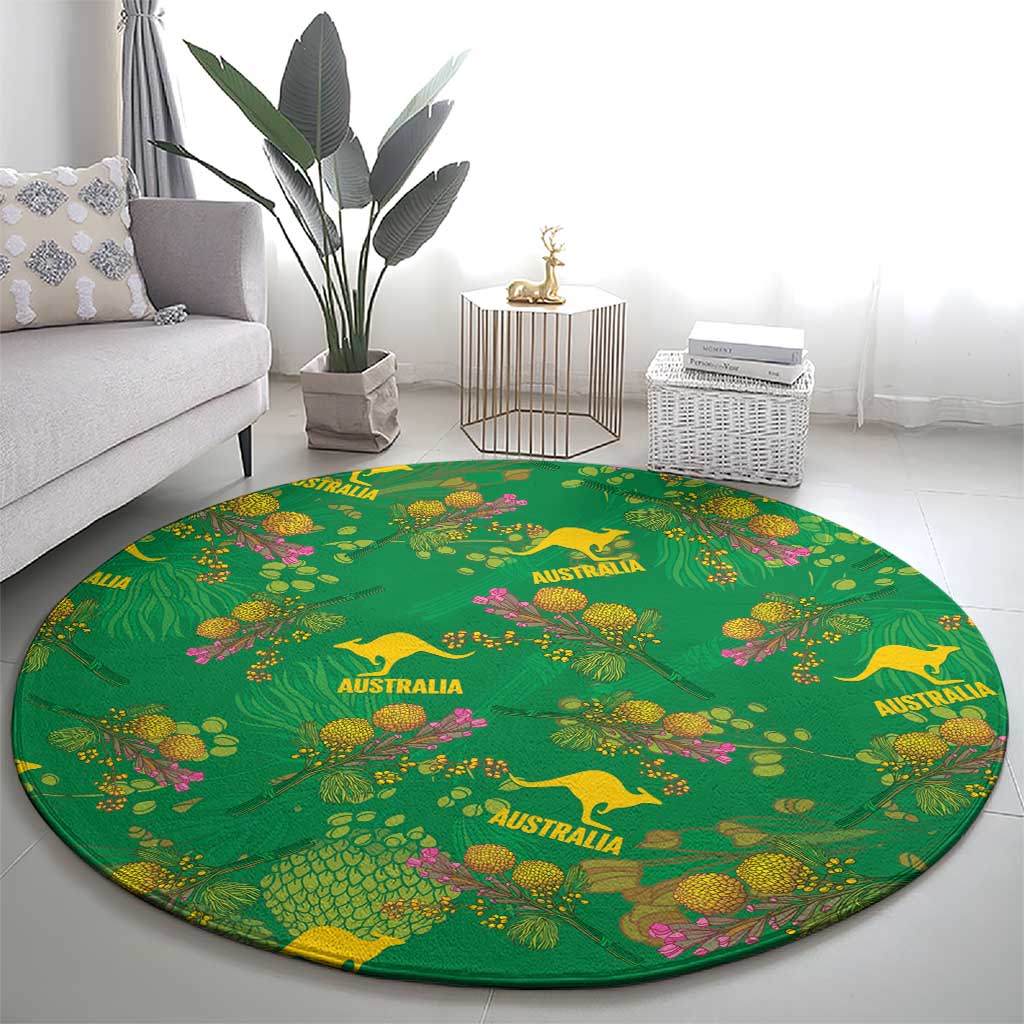 Australia Billy Buttons Round Carpet Aussie Pycnosorus Kangaroo Seamless Style