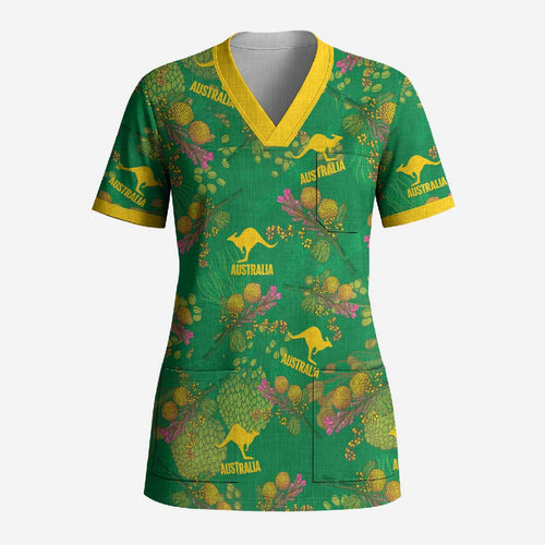 Australia Billy Buttons Scrub Top Aussie Pycnosorus Kangaroo Seamless Style