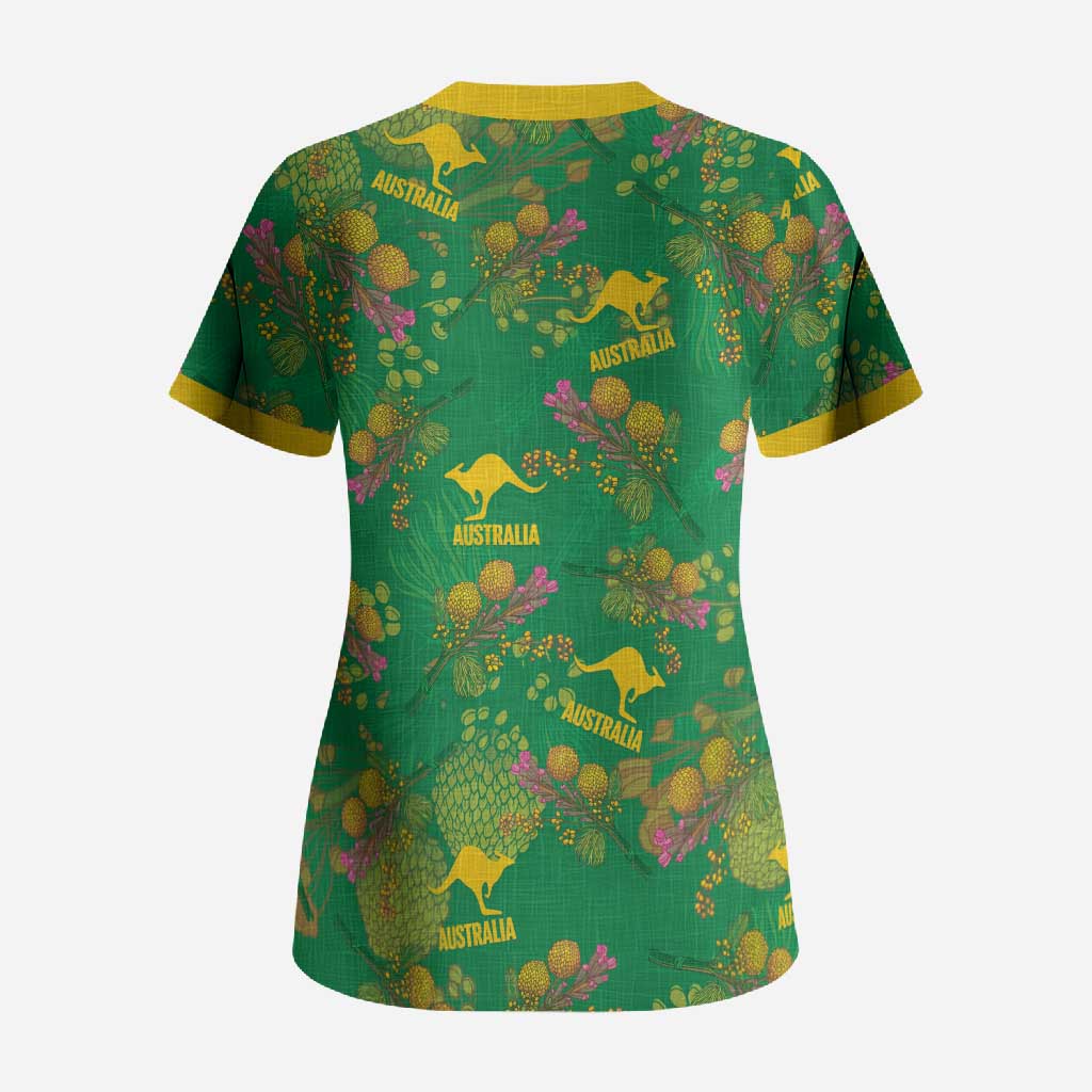 Australia Billy Buttons Scrub Top Aussie Pycnosorus Kangaroo Seamless Style