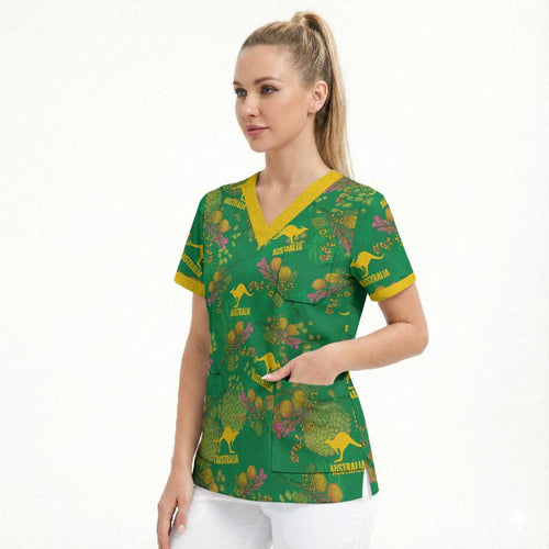 Australia Billy Buttons Scrub Top Aussie Pycnosorus Kangaroo Seamless Style