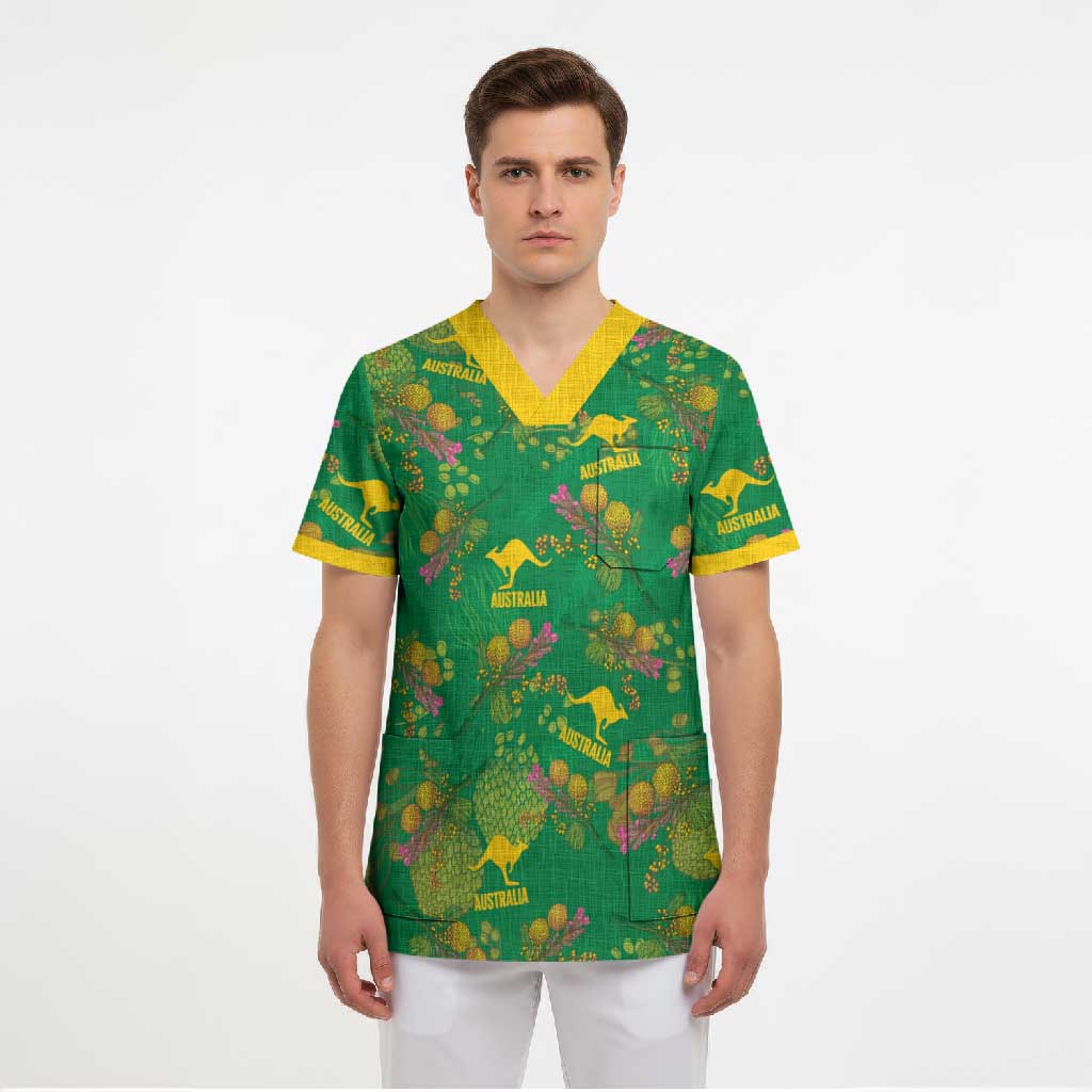 Australia Billy Buttons Scrub Top Aussie Pycnosorus Kangaroo Seamless Style