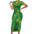 Australia Billy Buttons Short Sleeve Bodycon Dress Aussie Pycnosorus Kangaroo Seamless Style