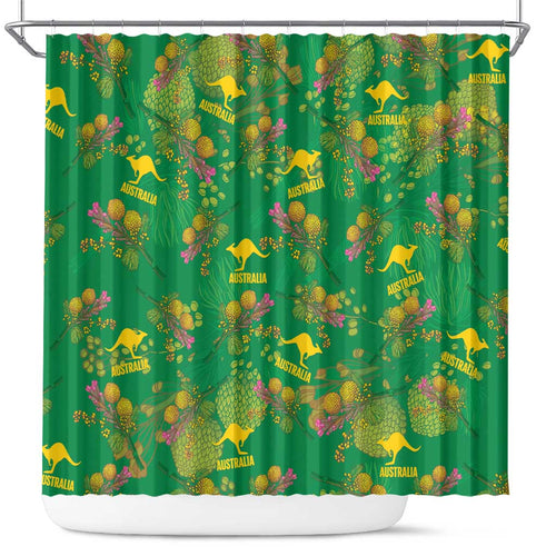 Australia Billy Buttons Shower Curtain Aussie Pycnosorus Kangaroo Seamless Style