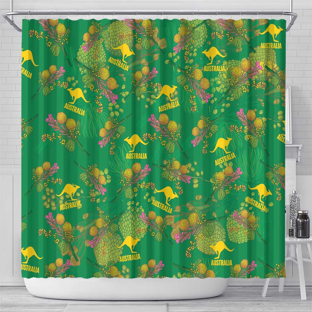 Australia Billy Buttons Shower Curtain Aussie Pycnosorus Kangaroo Seamless Style