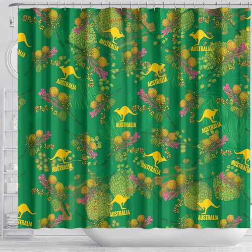Australia Billy Buttons Shower Curtain Aussie Pycnosorus Kangaroo Seamless Style