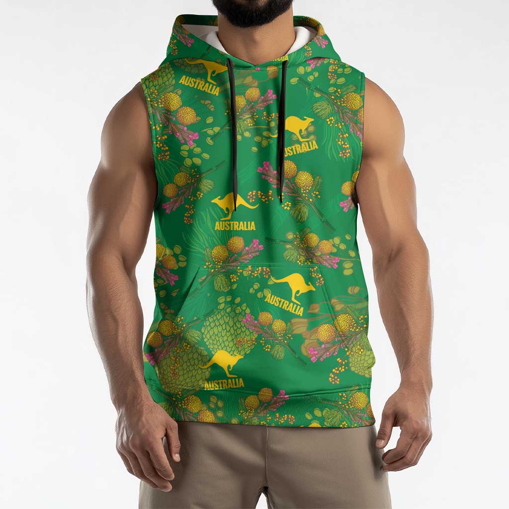 Australia Billy Buttons Sleeveless Hoodie Aussie Pycnosorus Kangaroo Seamless Style