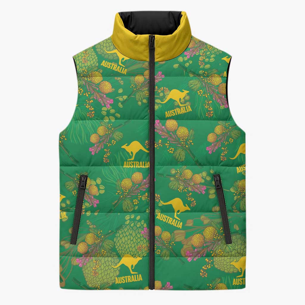 Australia Billy Buttons Sleeveless Puffer Jacket Aussie Pycnosorus Kangaroo Seamless Style