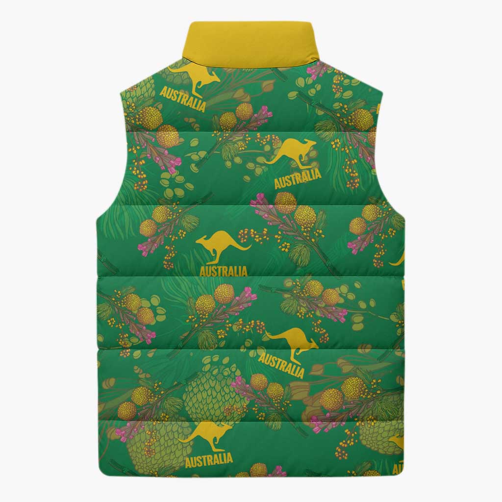 Australia Billy Buttons Sleeveless Puffer Jacket Aussie Pycnosorus Kangaroo Seamless Style