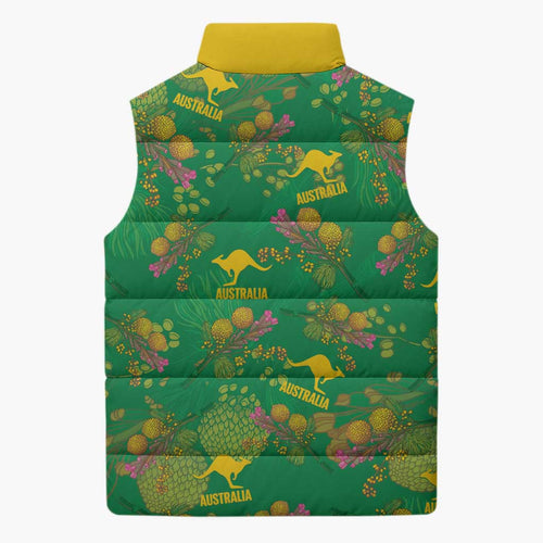 Australia Billy Buttons Sleeveless Puffer Jacket Aussie Pycnosorus Kangaroo Seamless Style