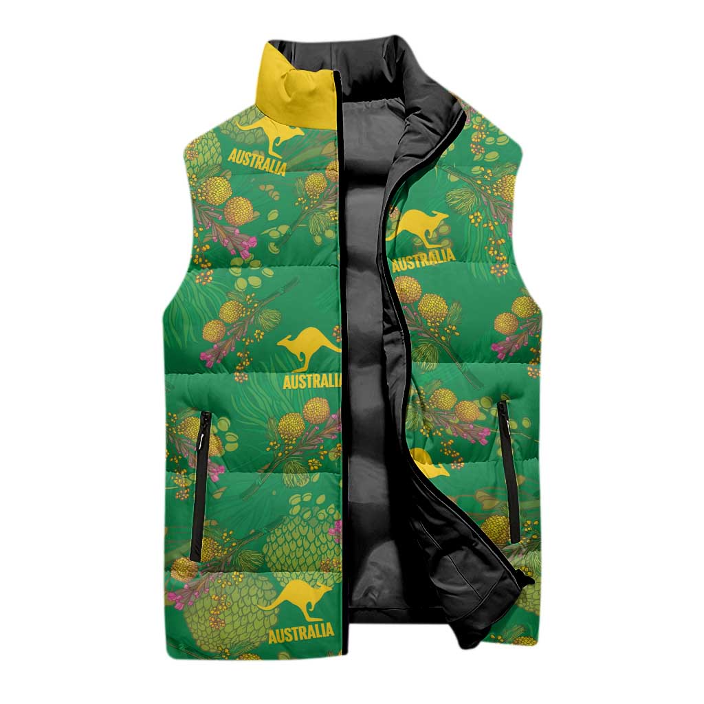 Australia Billy Buttons Sleeveless Puffer Jacket Aussie Pycnosorus Kangaroo Seamless Style