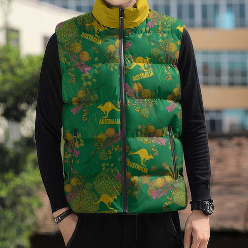 Australia Billy Buttons Sleeveless Puffer Jacket Aussie Pycnosorus Kangaroo Seamless Style