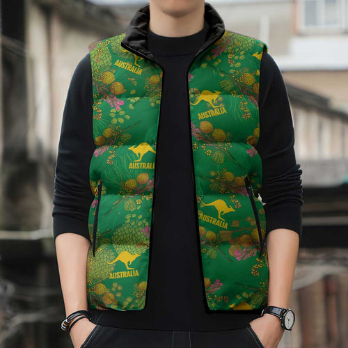 Australia Billy Buttons Sleeveless Puffer Jacket Aussie Pycnosorus Kangaroo Seamless Style