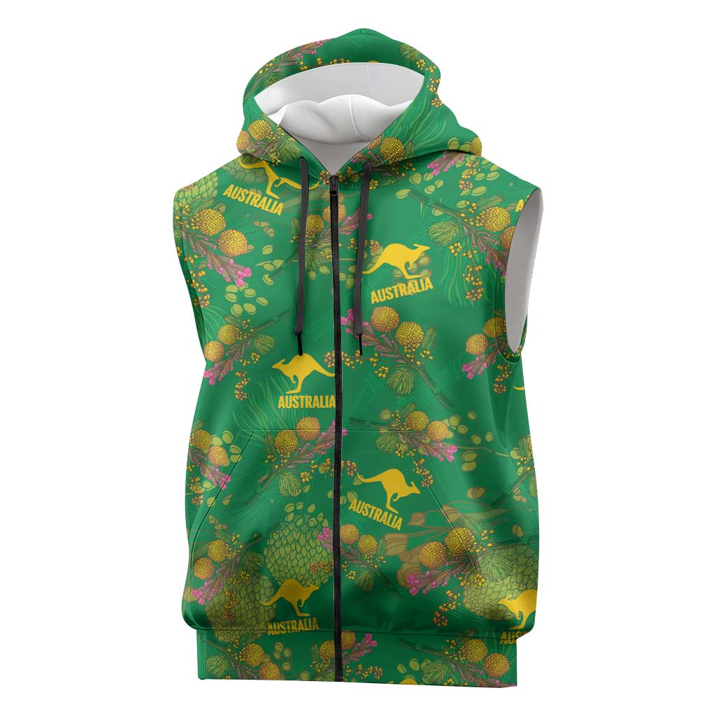 Australia Billy Buttons Sleeveless Zip Hoodie Aussie Pycnosorus Kangaroo Seamless Style