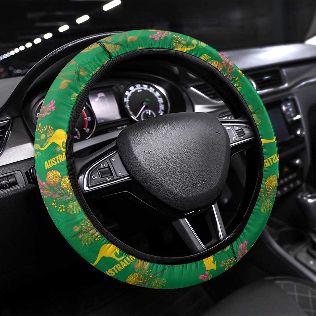 Australia Billy Buttons Steering Wheel Cover Aussie Pycnosorus Kangaroo Seamless Style