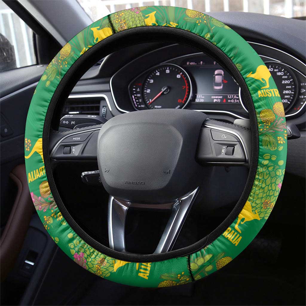 Australia Billy Buttons Steering Wheel Cover Aussie Pycnosorus Kangaroo Seamless Style