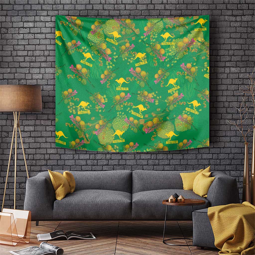 Australia Billy Buttons Tapestry Aussie Pycnosorus Kangaroo Seamless Style