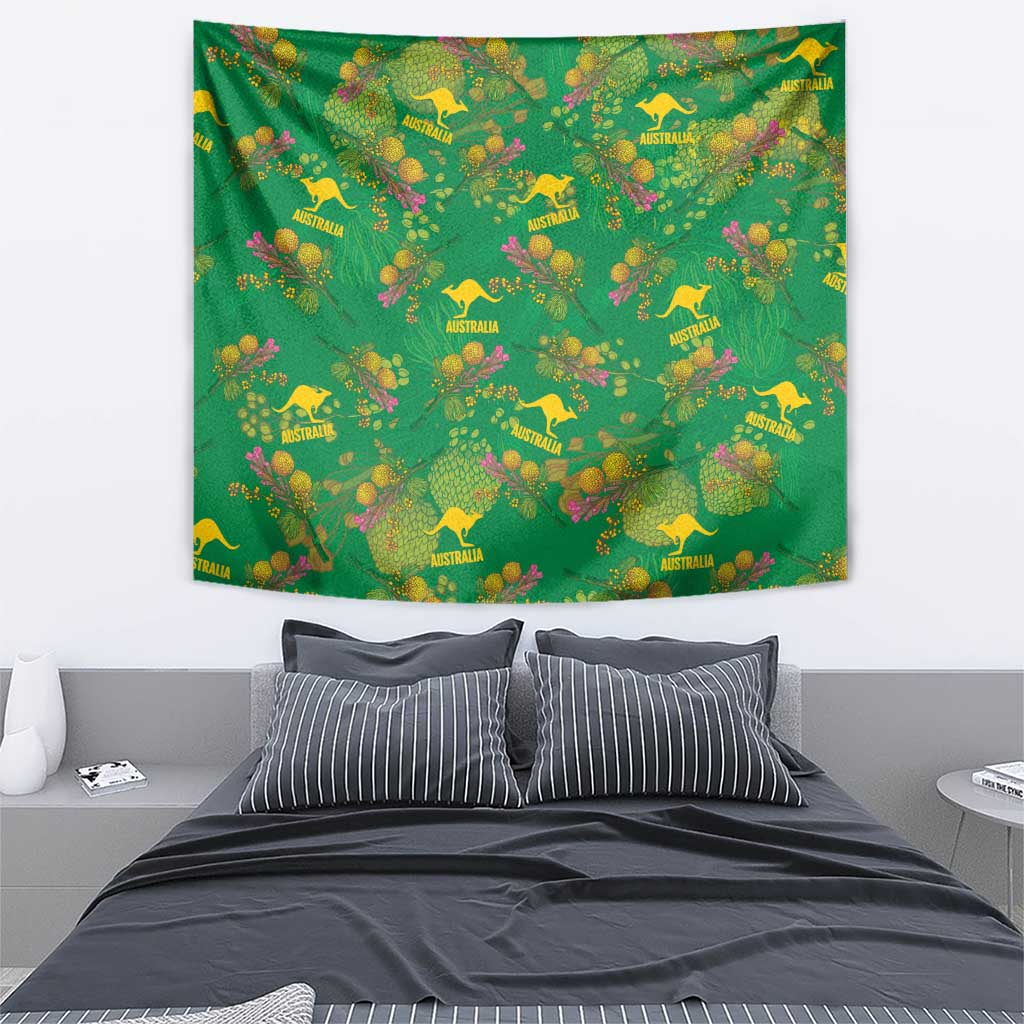 Australia Billy Buttons Tapestry Aussie Pycnosorus Kangaroo Seamless Style