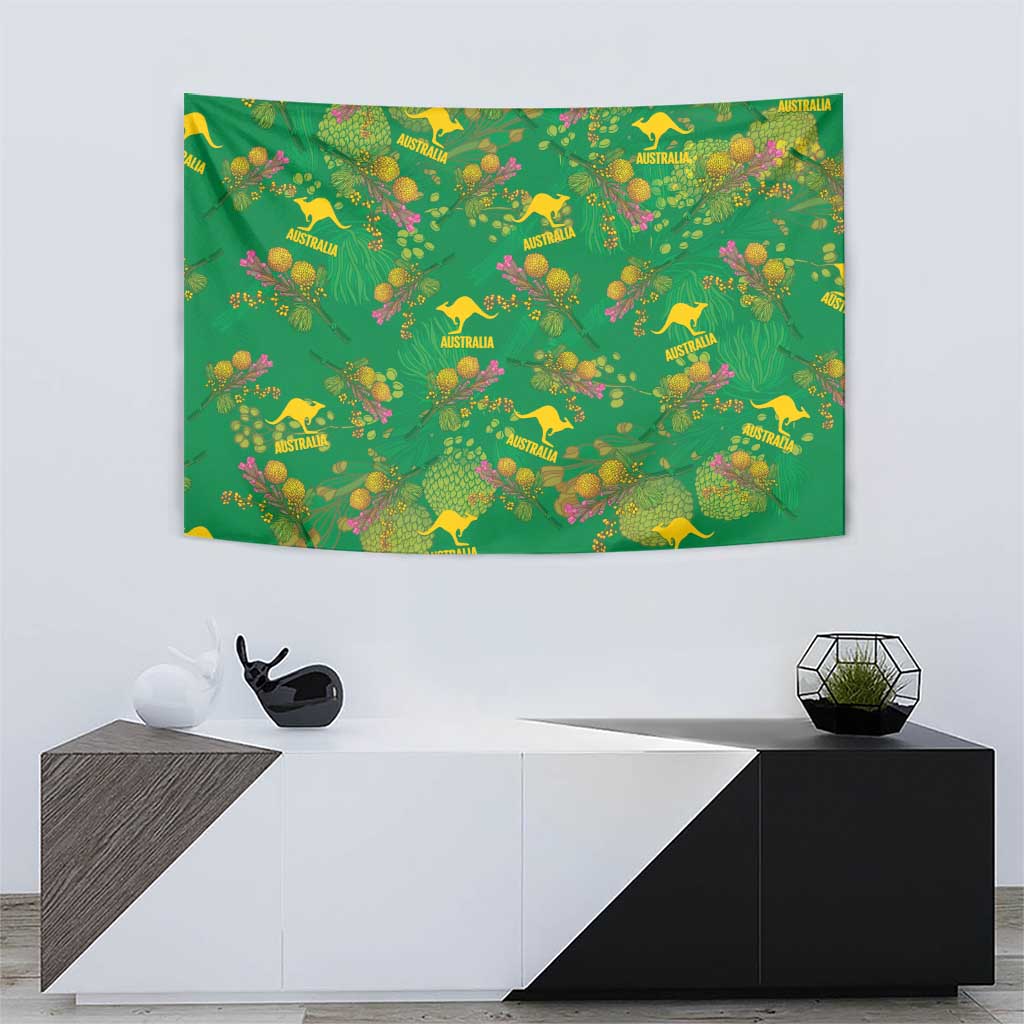 Australia Billy Buttons Tapestry Aussie Pycnosorus Kangaroo Seamless Style