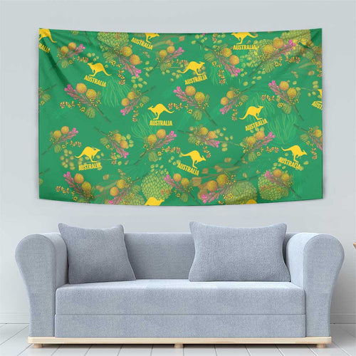Australia Billy Buttons Tapestry Aussie Pycnosorus Kangaroo Seamless Style