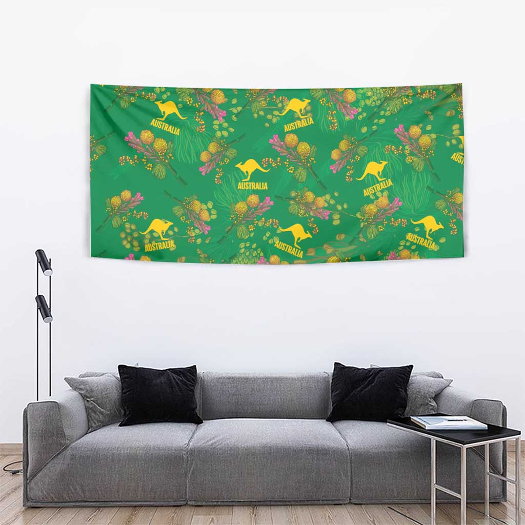 Australia Billy Buttons Tapestry Aussie Pycnosorus Kangaroo Seamless Style