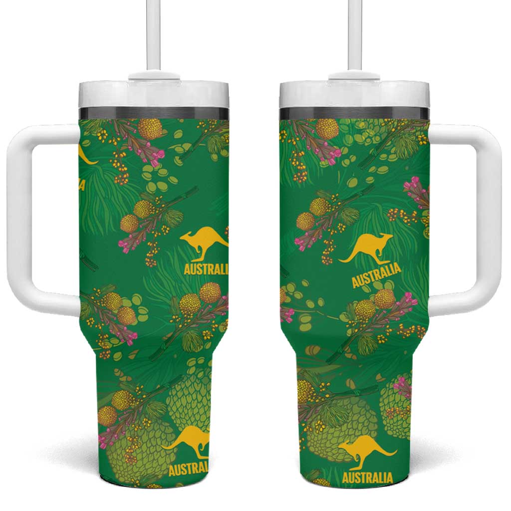 Australia Billy Buttons Tumbler With Handle Aussie Pycnosorus Kangaroo Seamless Style