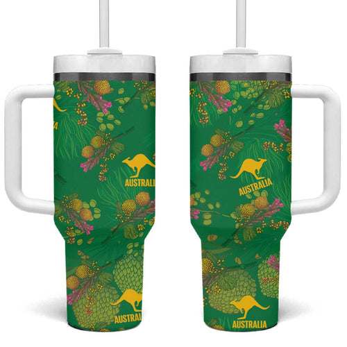 Australia Billy Buttons Tumbler With Handle Aussie Pycnosorus Kangaroo Seamless Style