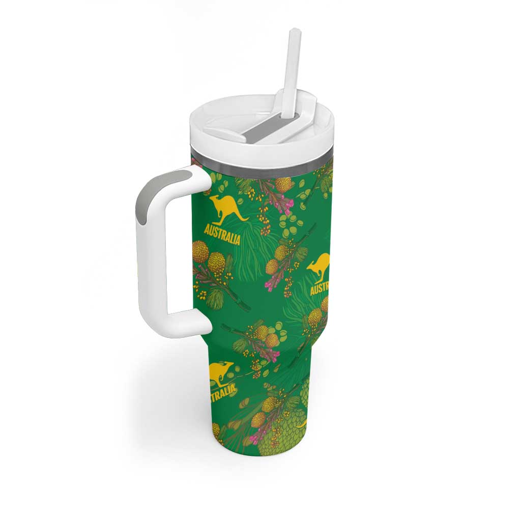 Australia Billy Buttons Tumbler With Handle Aussie Pycnosorus Kangaroo Seamless Style
