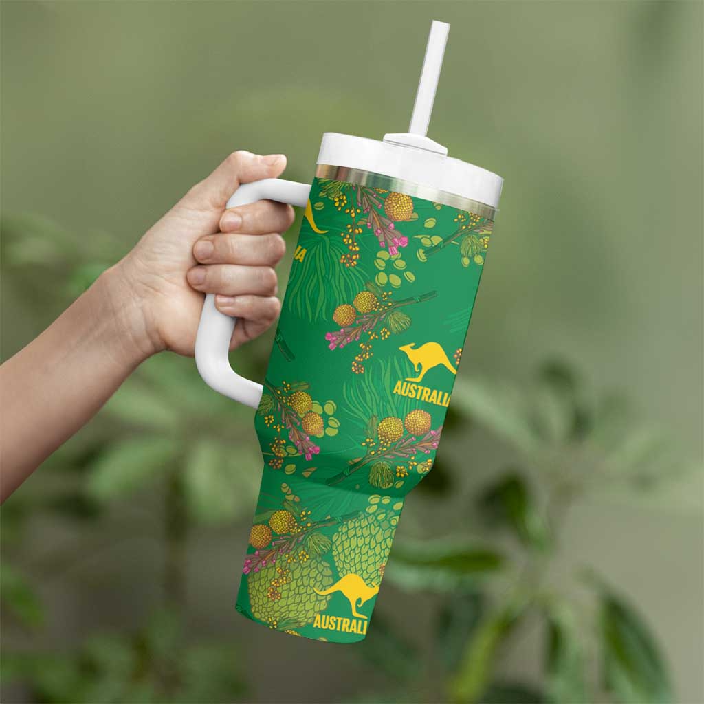 Australia Billy Buttons Tumbler With Handle Aussie Pycnosorus Kangaroo Seamless Style