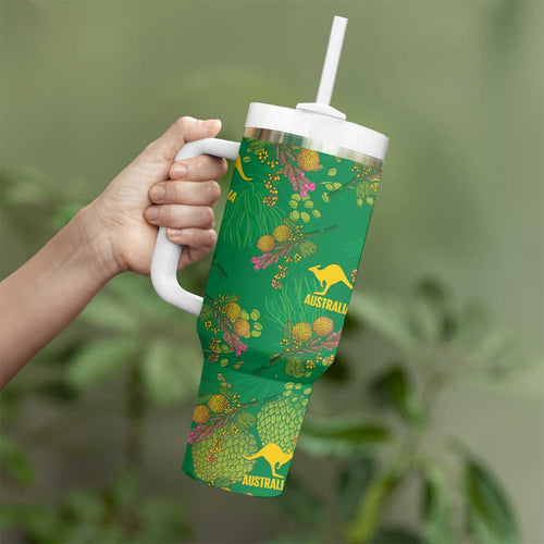 Australia Billy Buttons Tumbler With Handle Aussie Pycnosorus Kangaroo Seamless Style