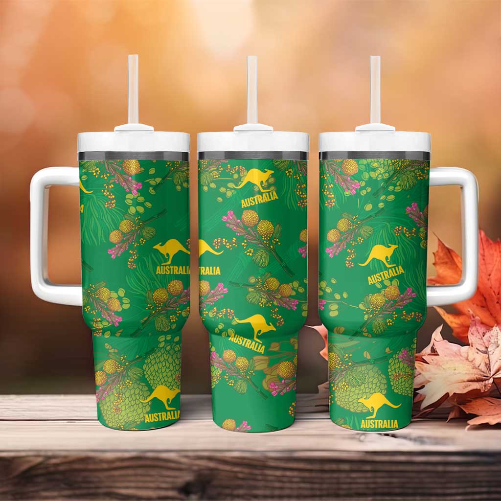 Australia Billy Buttons Tumbler With Handle Aussie Pycnosorus Kangaroo Seamless Style