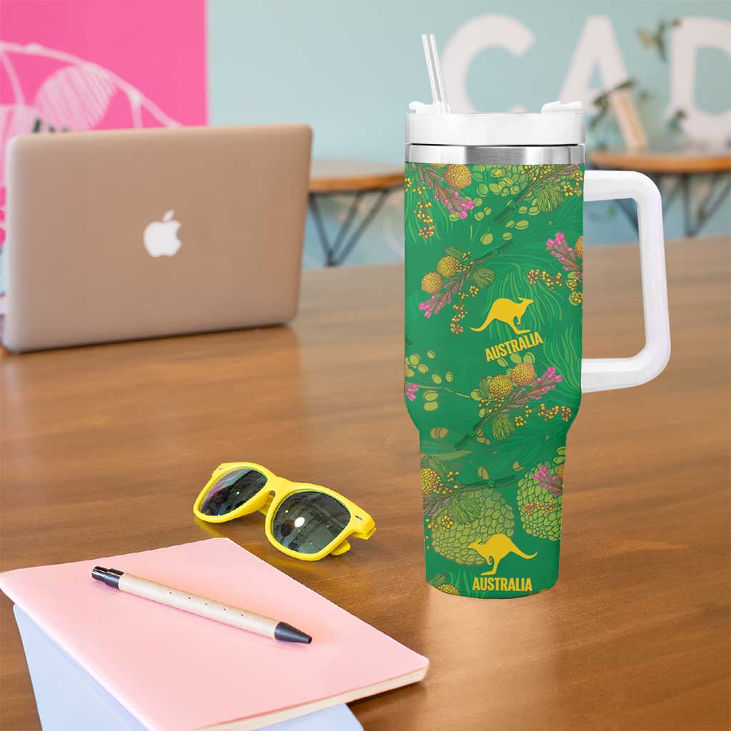 Australia Billy Buttons Tumbler With Handle Aussie Pycnosorus Kangaroo Seamless Style