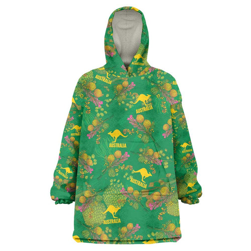 Australia Billy Buttons Wearable Blanket Hoodie Aussie Pycnosorus Kangaroo Seamless Style